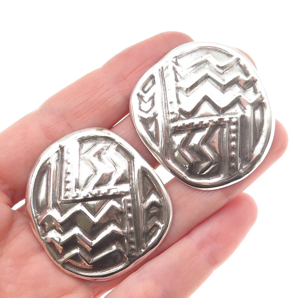TABRA 925 Sterling Silver Vintage 1992 Modernist Oxidized Clip On Earrings